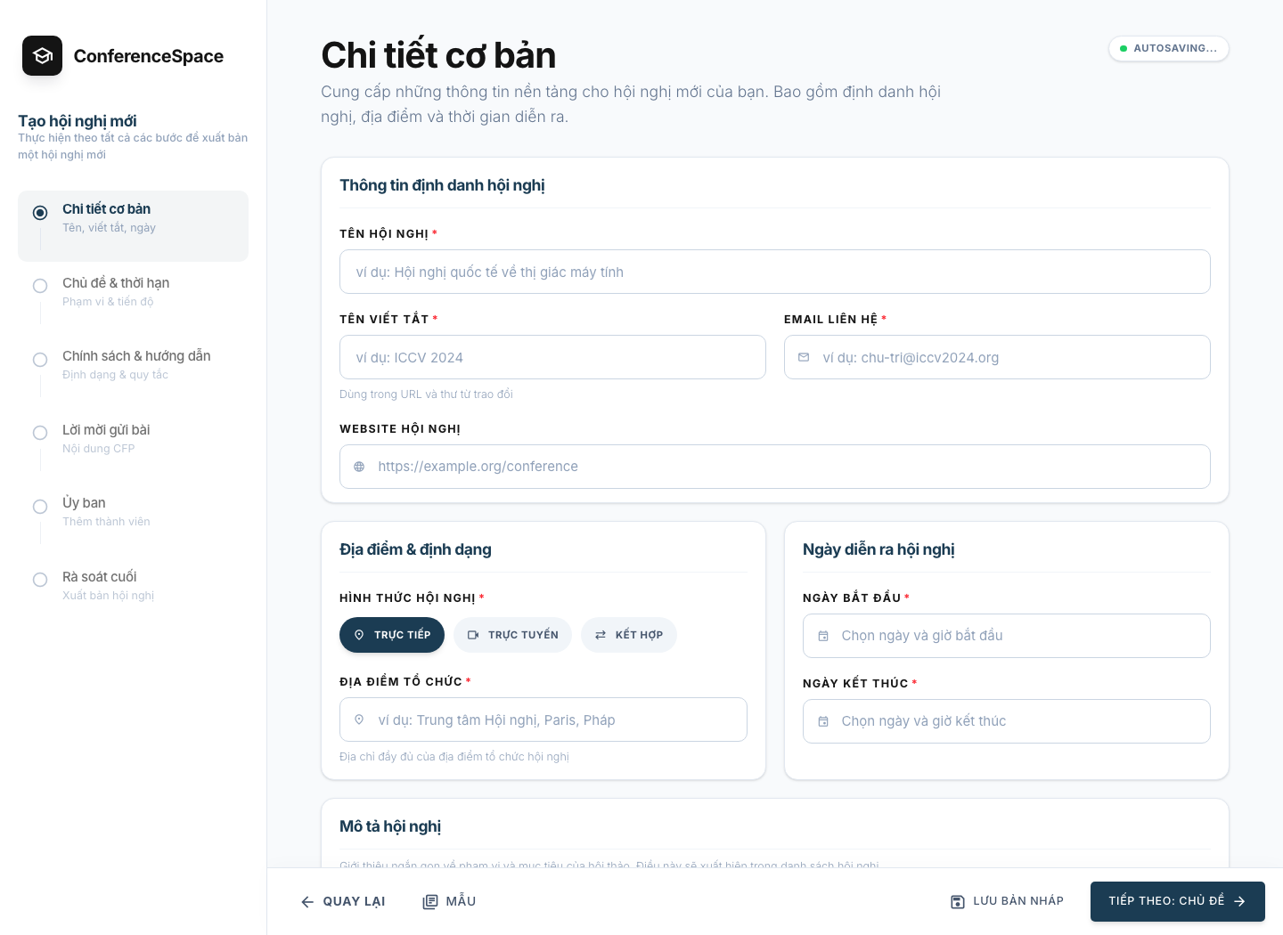 Tạo hội nghị và cấu hình CFP